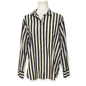 Madewell Women's M Beige Navy Stripe Button Down Shirt Long Sleeve